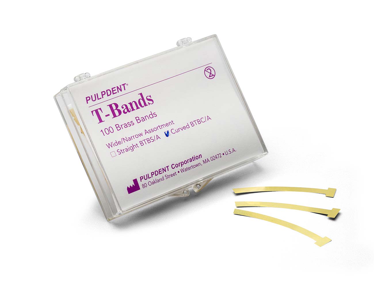 BANDS, “T” TYPE .002”/.05mm Thick (Box of 100) Brass, Curved, Wide (1/4 ...