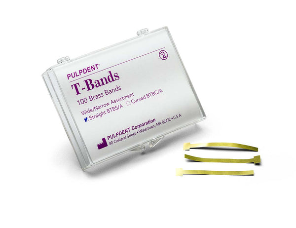 BANDS, “T” TYPE .002”/.05mm Thick (Box of 100) Stainless Steel, Straight, Assorted