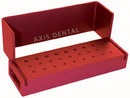 27 Hole - 18 FG and 9 RA - Red Anodized Aluminum Bur Block. Autoclavable with Dimensions of 80 mm X 25 mm.