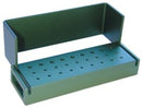 27 Hole - 18 FG and 9 RA - Green Anodized Aluminum Bur Block. Autoclavable with Dimensions of 80 mm X 25 mm.