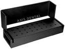 27 Hole - 18 FGSS and 9 RA - Black Anodized Aluminum Bur Block. Autoclavable with Dimensions of 80 mm X 25 mm.