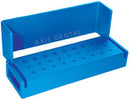 27 Hole - 18 FGSS and 9 RA - Blue Anodized Aluminum Bur Block. Autoclavable with Dimensions of 80 mm X 25 mm.