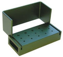 15 Hole - 10 FG and 5 RA - Green Anodized Aluminum Bur Block. Autoclavable with Dimensions of 55 mm X 25 mm X 31 mm.