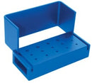 15 Hole - 10 FG and 5 RA - Blue Anodized Aluminum Bur Block. Autoclavable with Dimensions of 55 mm X 25 mm X 31 mm.