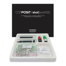 Nordin CorPosit / Shotbond Dual-Cure Flowable Nano-Tech Core Build-Up Composite Combo Kit. Includes: 1 x 9g automix syringe, 10 x intra-oral and 10 x endo tips, 1 x 5mL bonding agent, 1 x 5mL activator, 20 x micro brushes.