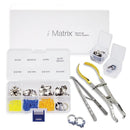 iMatrix Sectional Matrix System Starter Kit, Includes: 1 x black standard ring, 1 x grey narrow ring, 1 x forceps, 1 x tweezer, 35 x yellow small wedges, 35 x blue medium wedges, 35 x orange large wedges, 35 x 3.5mm matrices, 35 x 4.5mm matrices, 35 x 5.5mm matrices, 35 x 6.5mm matrices.