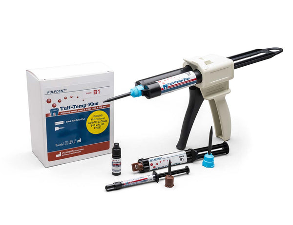 TUFF-TEMP PLUS 76 gm/50mL Automix Cartridge, A3.5 Shade, 20 automix tips, 3 mL Glaze, 1.2 mL Add-on