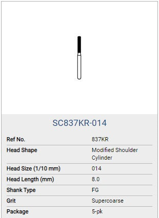 NTI Diamond SC FG Modified Shoulder Cylinder 837KR-014 5/PK
